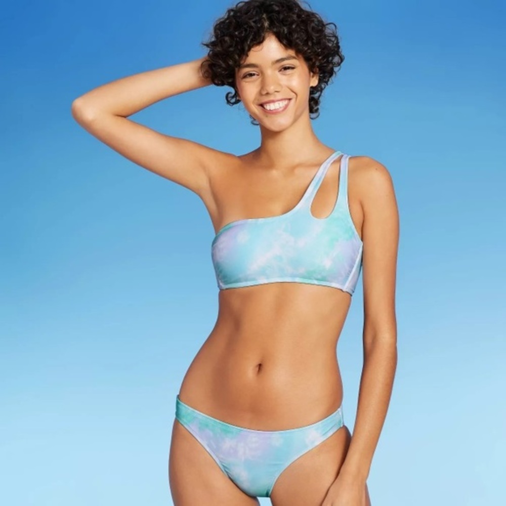 Juniors' One Shoulder Bikini Top Xhilaration Tie-Dye‎ Size D/DD